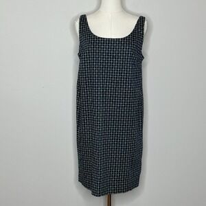 Joe Fresh Sleeveless Midi Dress Womens Medium Navy Grid Dot Scoop Neck Pullover